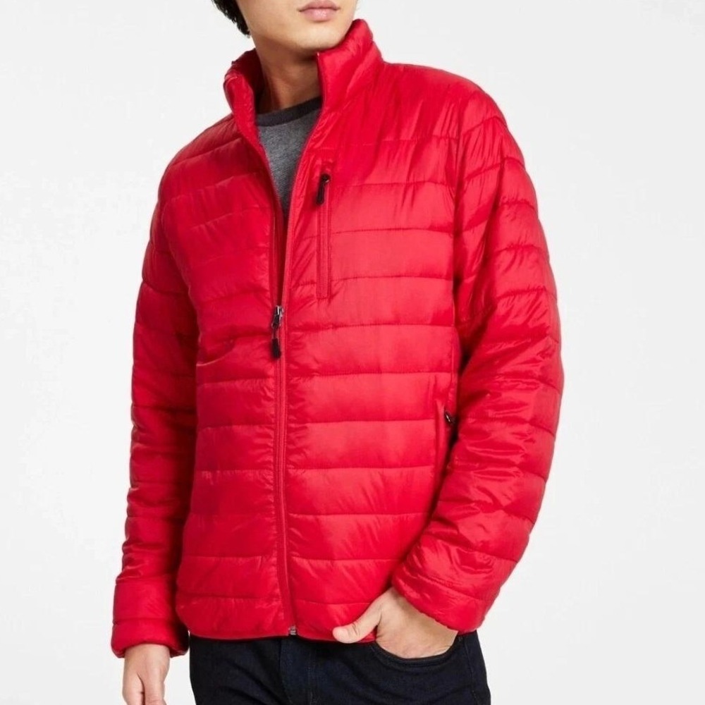 NWT Club Room Performance Packable Puffer Jacket Red Men's XL Water Resist